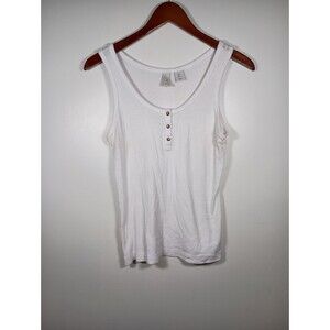 Joie White Button Womens Ribbed Stretch Pima Cotton Modal Tank Top Size Large
